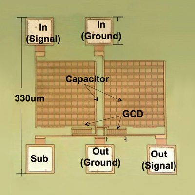  電波など環境電磁波からの発電を可能にするSOIチップ。330μmの微弱電波整流回路