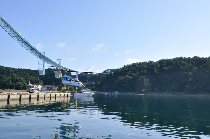 平成29年9月に初めて穴水湾飛行に挑戦した「航」（わたる）。535m飛行した