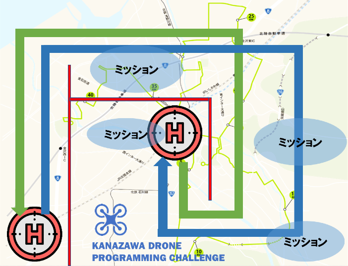 金沢マラソンをイメージしたドローンのコース