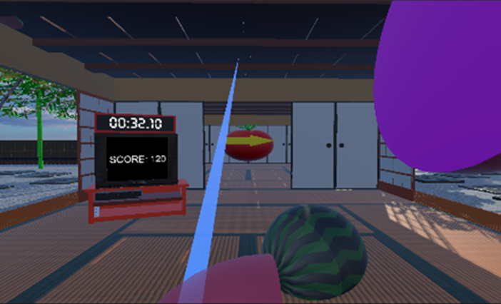 居合切りゲームをプレイする様子