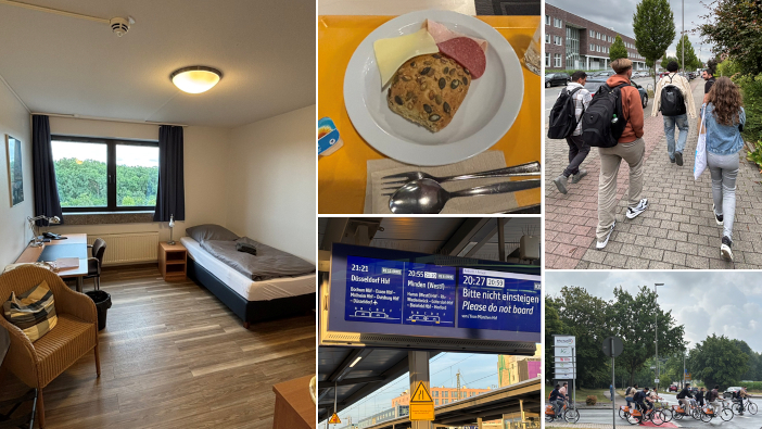 徳山さんの留学報告より。企業訪問は徒歩、自転車、公共交通機関を利用して移動する。<br class="hidden-sp"> なおドイツでは7月の日の入りは21時30分前後のため、20時を過ぎても空は明るい