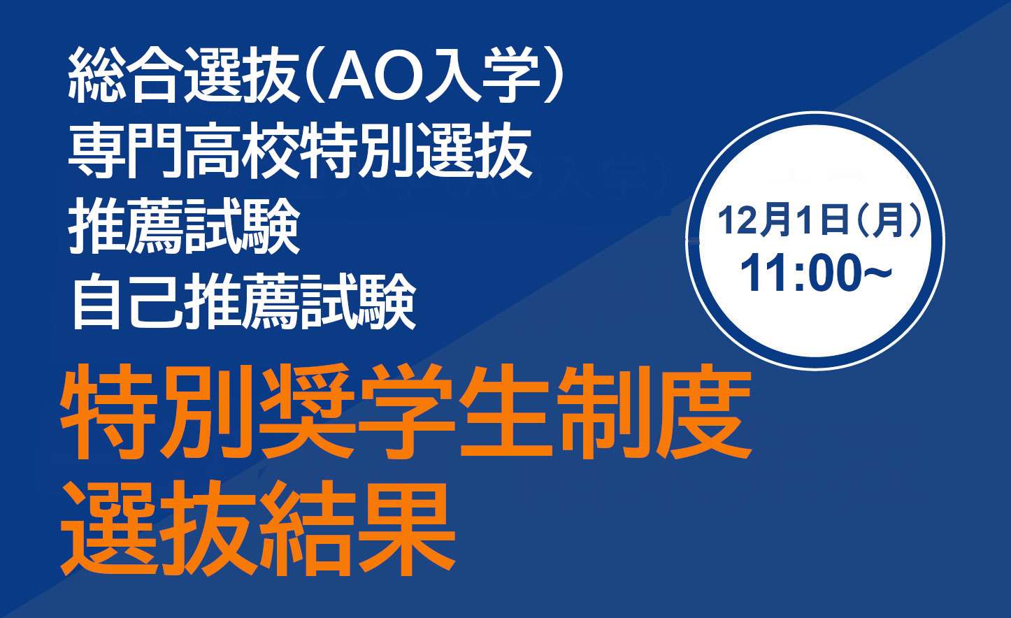 特別奨学生制度選抜結果（総合選抜、専門高校特別選抜、推薦試験、自己推薦)
